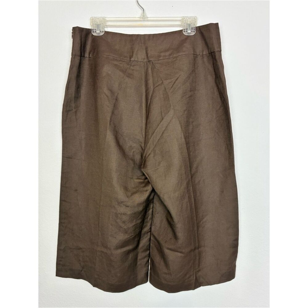 August Silk Brown Linen-Blend High Waisted Wide Leg Culottes - Picture 2 of 8